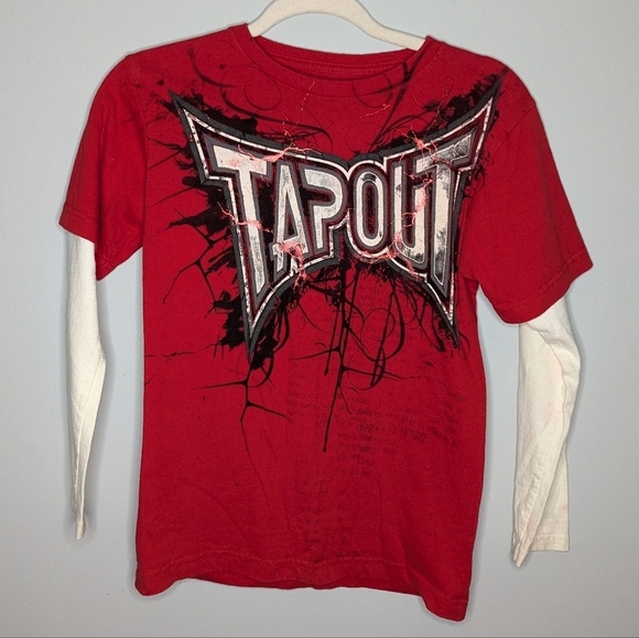 Y2K Tapout layered AOP lightning broken glass grunge MMA UFC long sleeve Tshirt - Picture 3 of 7